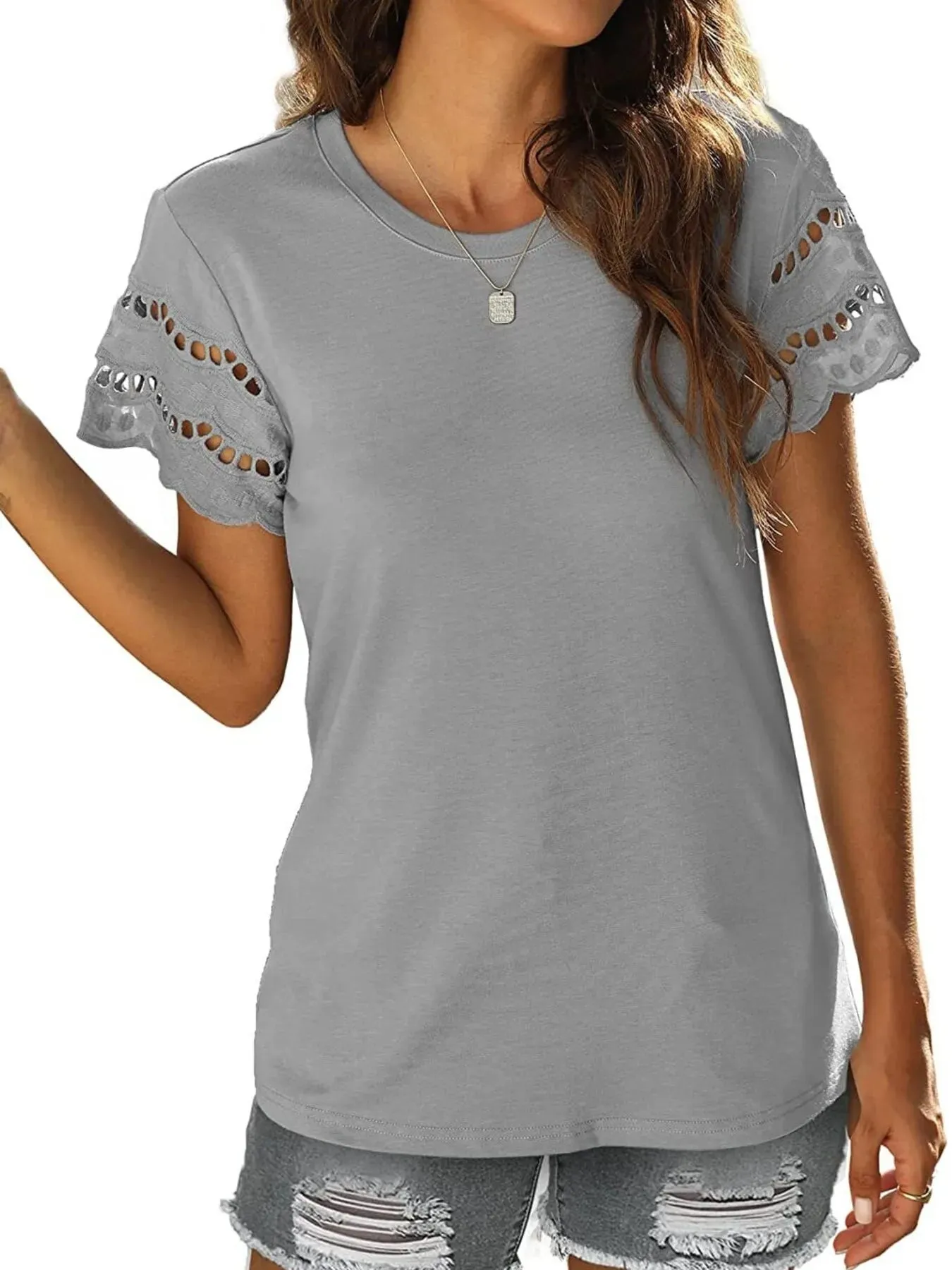 Round Neck Short Sleeve Casual T-Shirt sold by Charming Charlie product image thumbnail 2