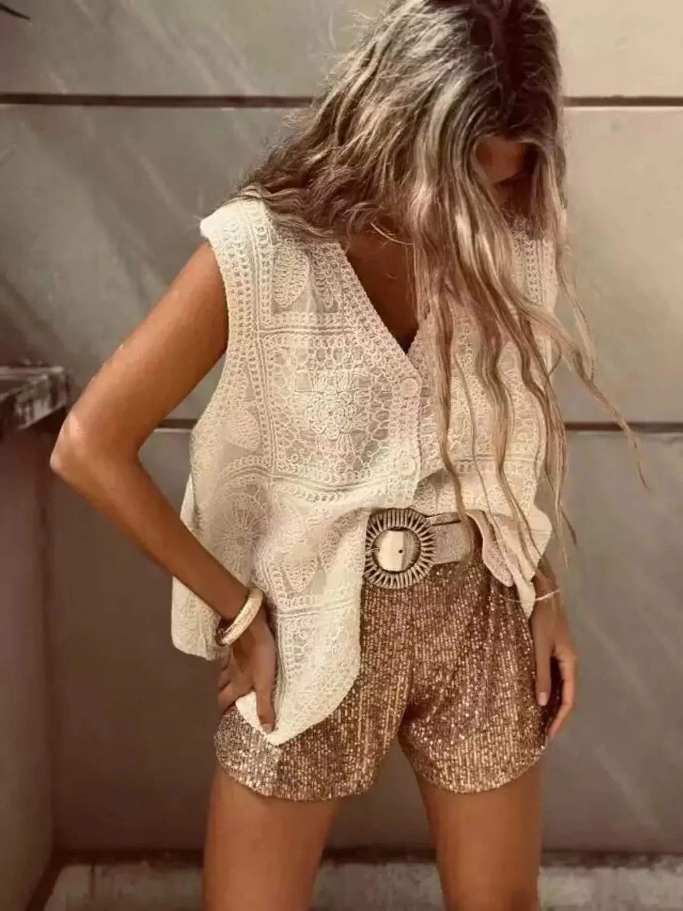 Crochet Lace V-Neck Vest sold by Charming Charlie product image thumbnail 4