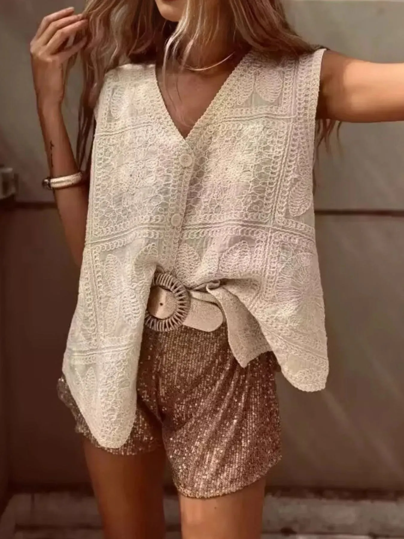 Crochet Lace V-Neck Vest sold by Charming Charlie product image thumbnail 2