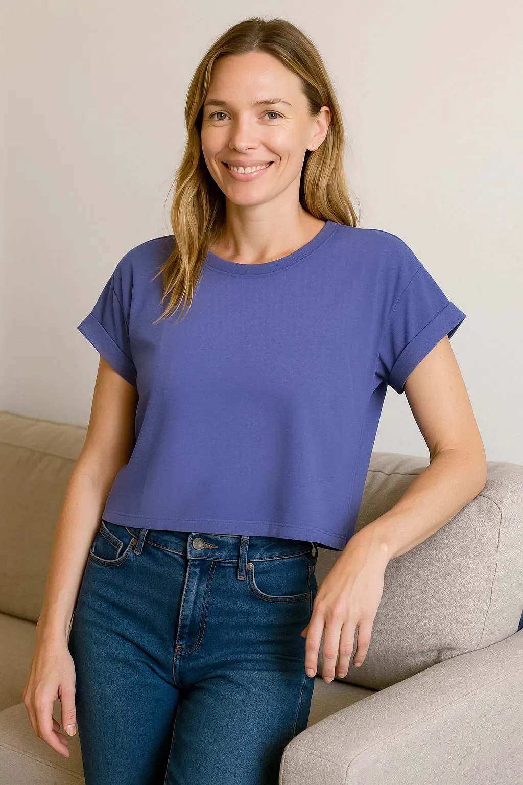 Zenana Cotton Folded Sleeve Top sold by Charming Charlie product image thumbnail 2