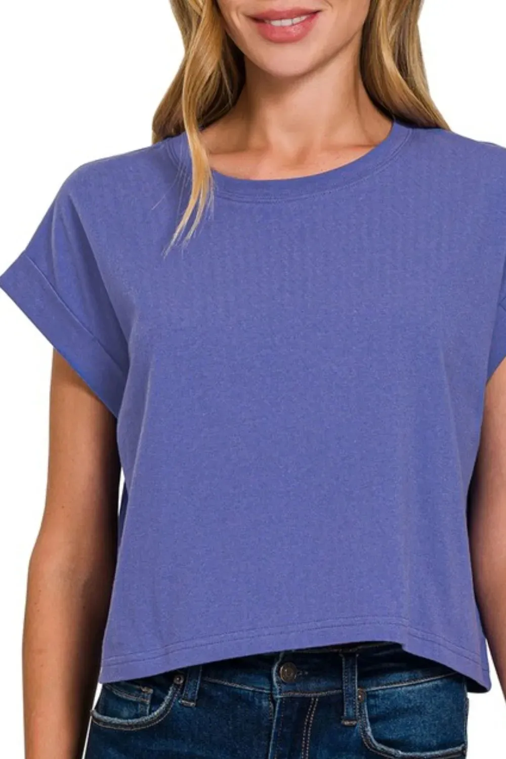 Zenana Cotton Folded Sleeve Top sold by Charming Charlie product image thumbnail 3