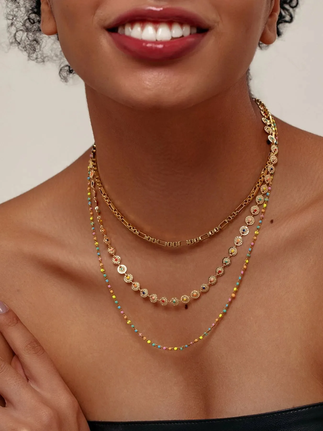 18K Gold-Plated Layered Resin Bead Necklace sold by Charming Charlie