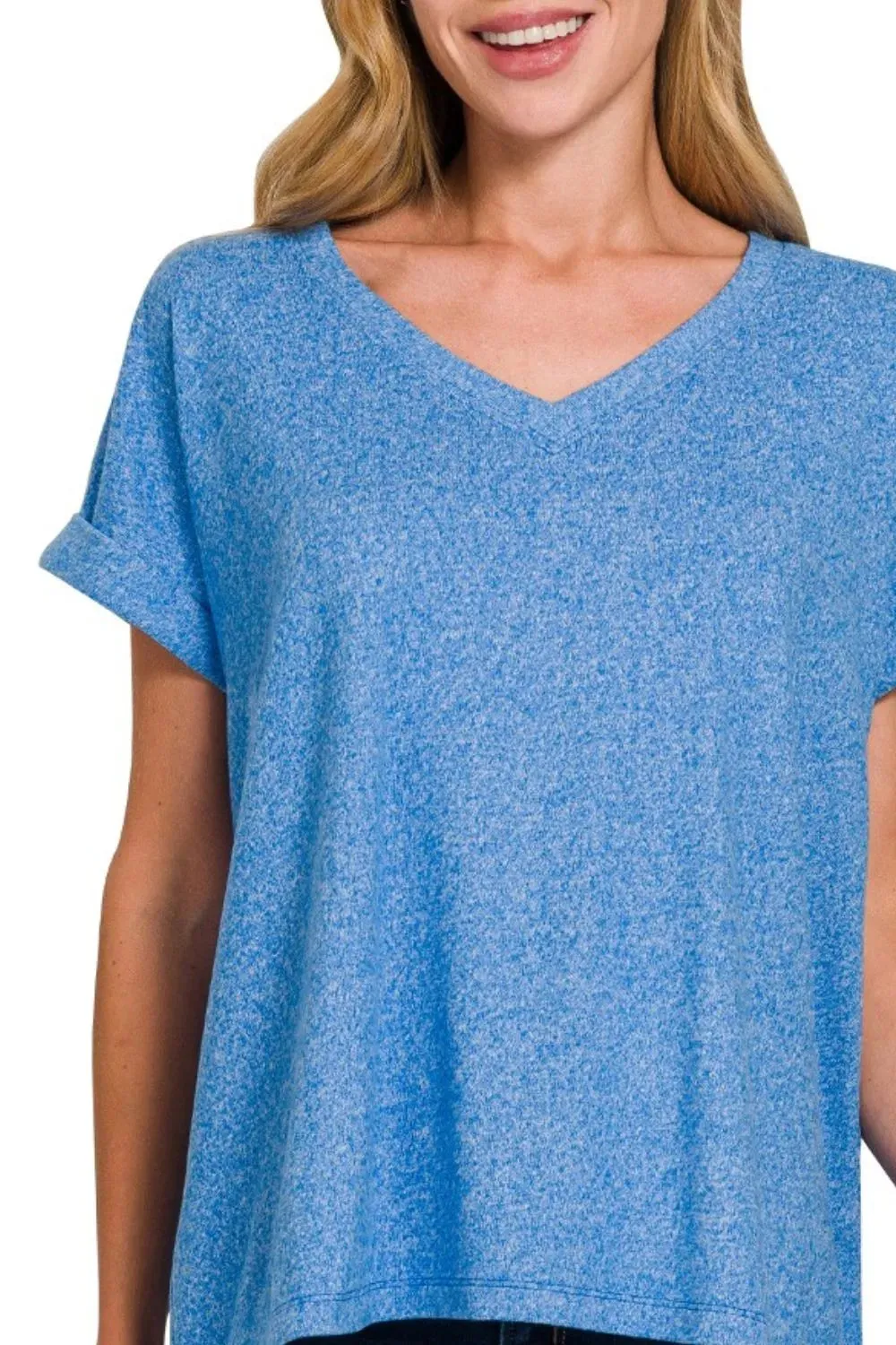 Zenana Soft Melange Hacci V-neck Tee sold by Charming Charlie product image thumbnail 2