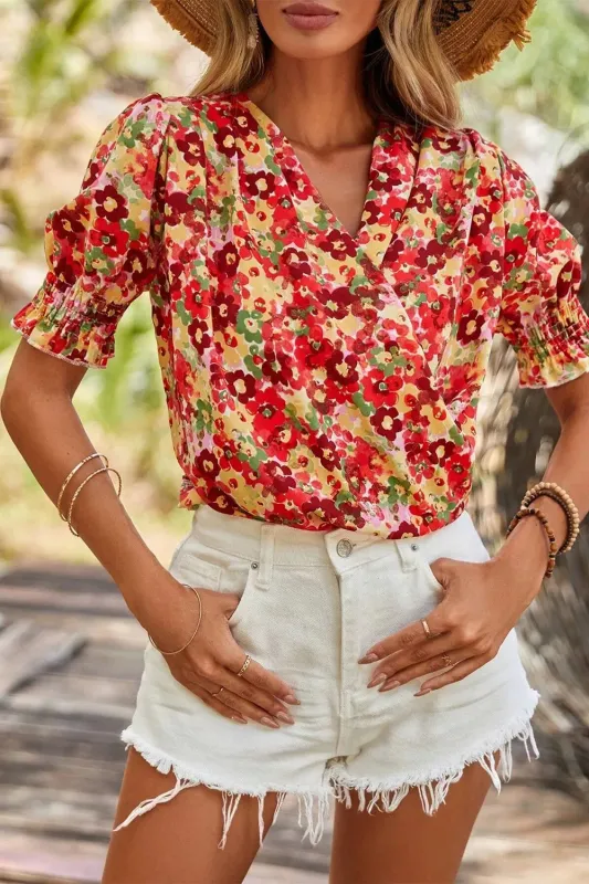 Floral Print Puff Sleeve Surplice Blouse sold by Charming Charlie