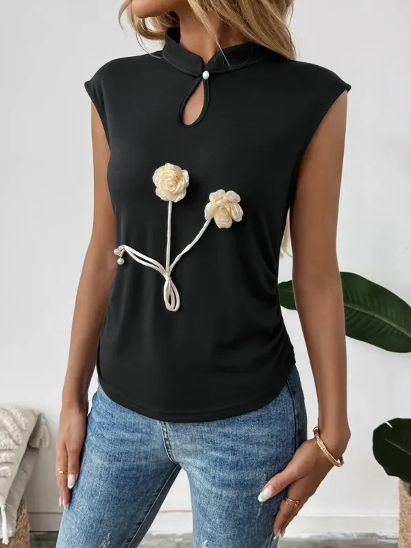 Floral Applique Keyhole Sleeveless Top sold by Charming Charlie