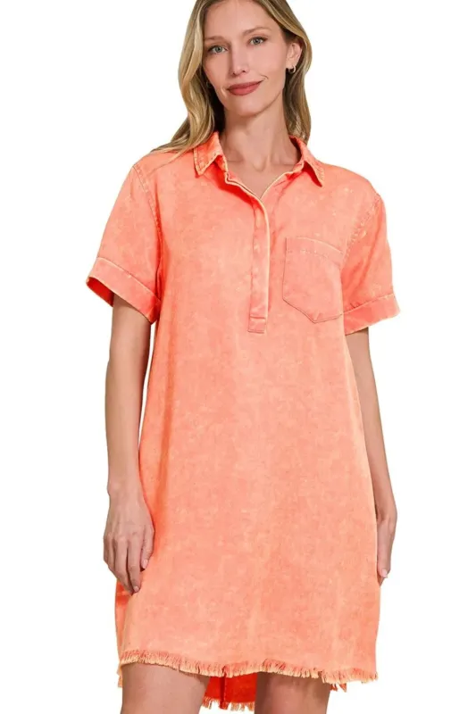 Zenana Tencel Mineral Washed Collared Shirts Dress sold by Charming Charlie