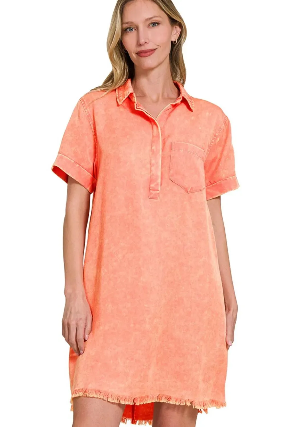 Zenana Tencel Mineral Washed Collared Shirts Dress sold by Charming Charlie