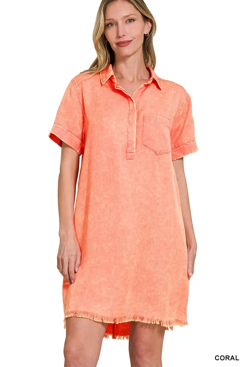 Zenana Tencel Mineral Washed Collared Shirts Dress sold by Charming Charlie product image thumbnail 4