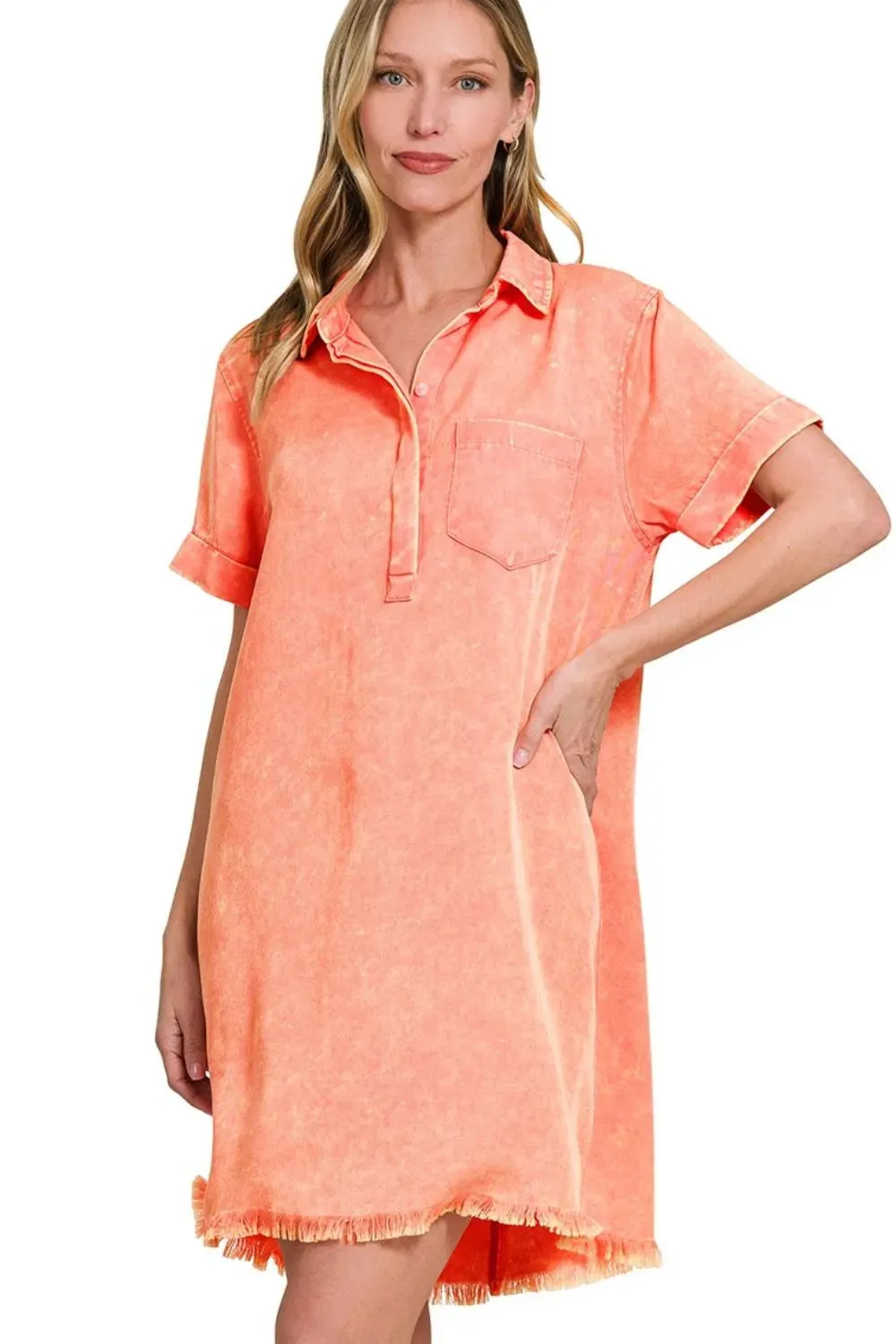 Zenana Tencel Mineral Washed Collared Shirts Dress sold by Charming Charlie product image thumbnail 2