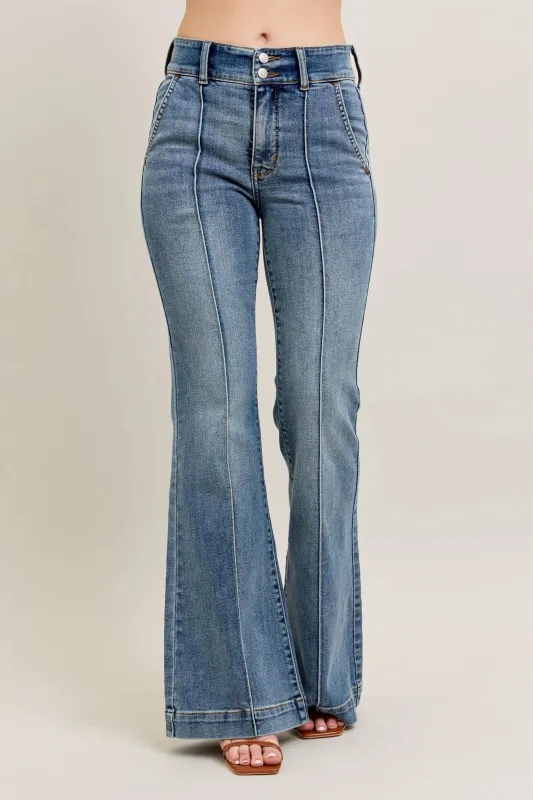 Judy Blue Full Size High-Waist Flare Denim Jeans with Front Seam Detail Plus Size sold by Charming Charlie