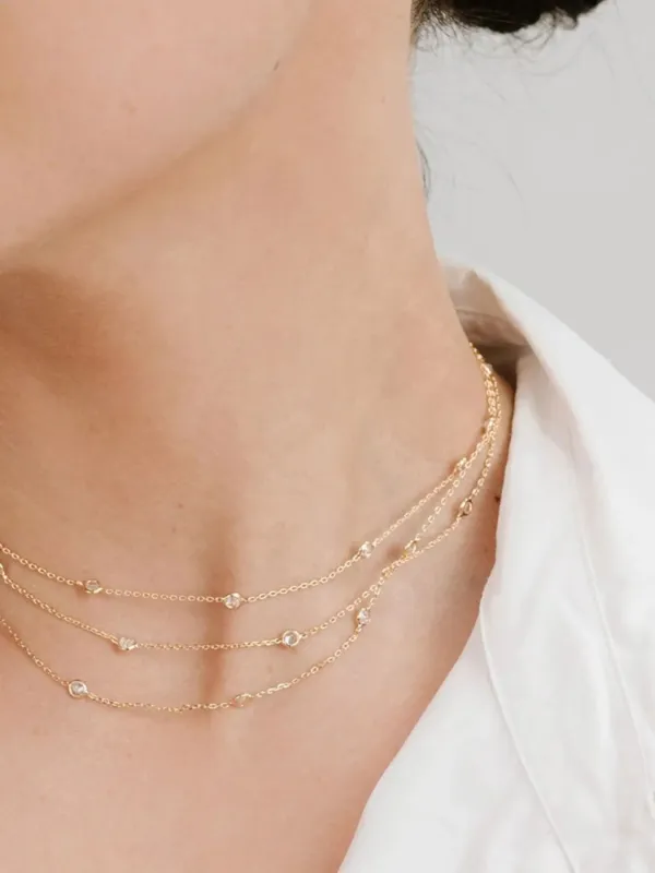 18K Gold-Plated Inlaid Zircon Layered Necklace sold by Charming Charlie