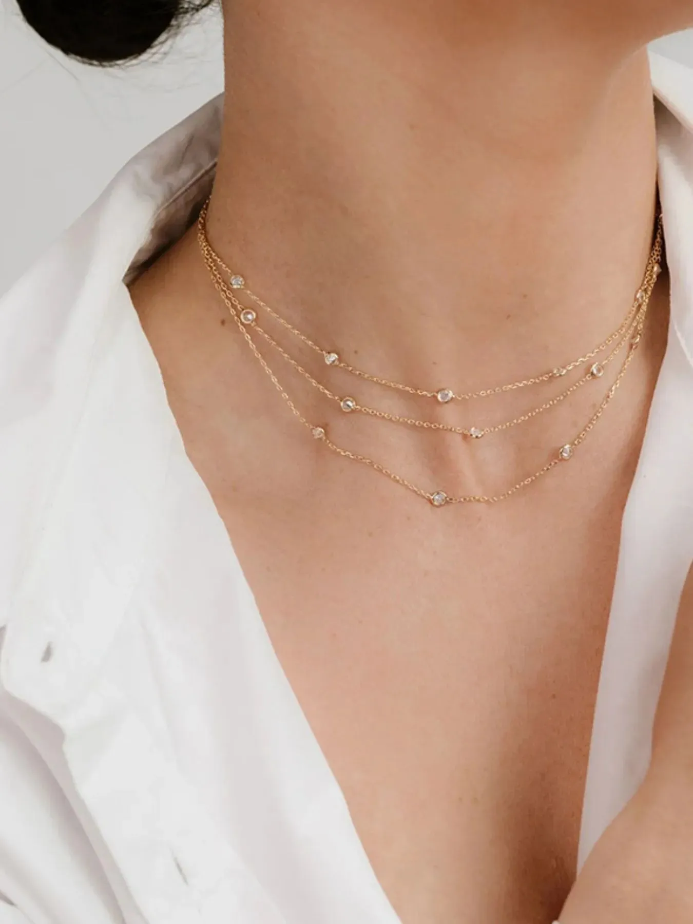 18K Gold-Plated Inlaid Zircon Layered Necklace sold by Charming Charlie product image thumbnail 2