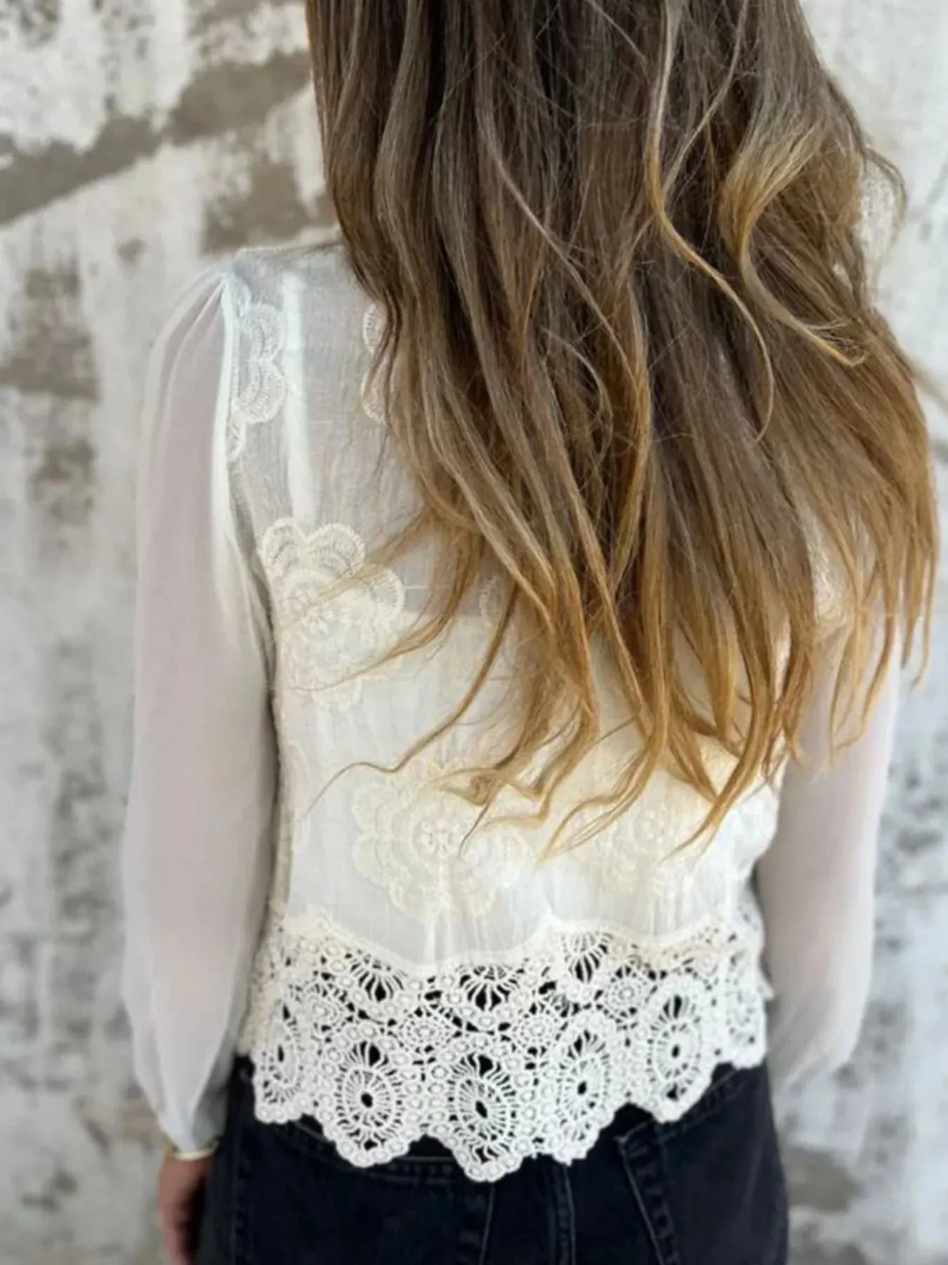 Lace V-Neck Button Down Shirt sold by Charming Charlie product image thumbnail 3