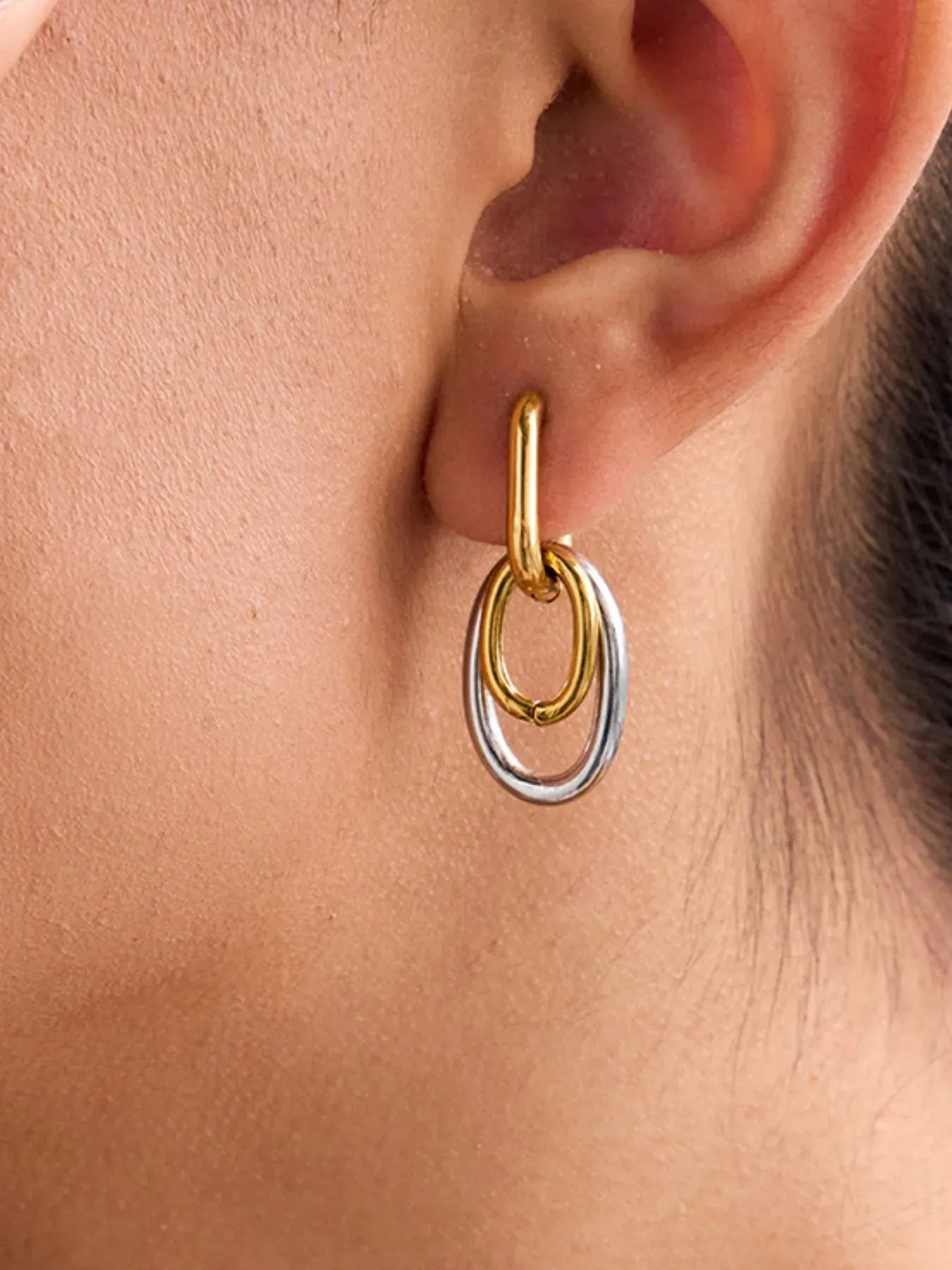 Stainless Steel Two-Tone Interlocked Hoop Earrings sold by Charming Charlie product image thumbnail 2