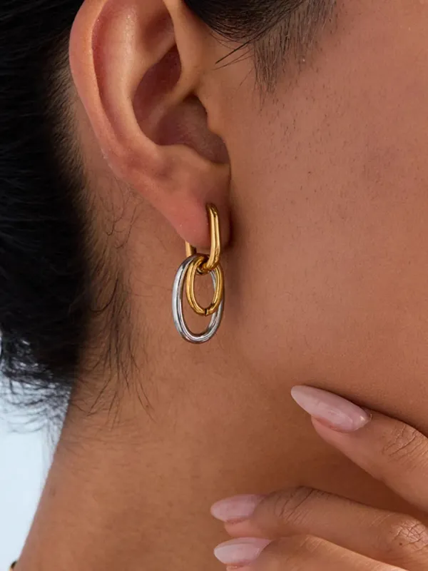 Stainless Steel Two-Tone Interlocked Hoop Earrings sold by Charming Charlie