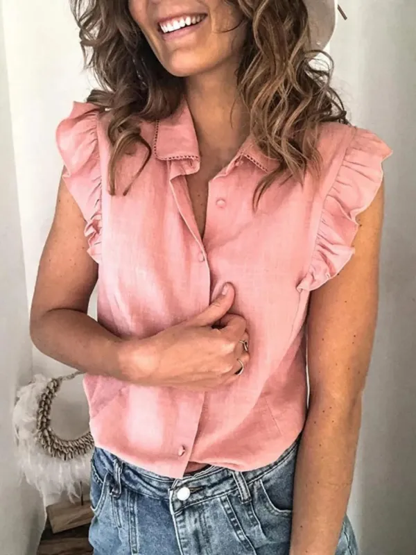 Ruffle Sleeve Button-Up Shirt sold by Charming Charlie
