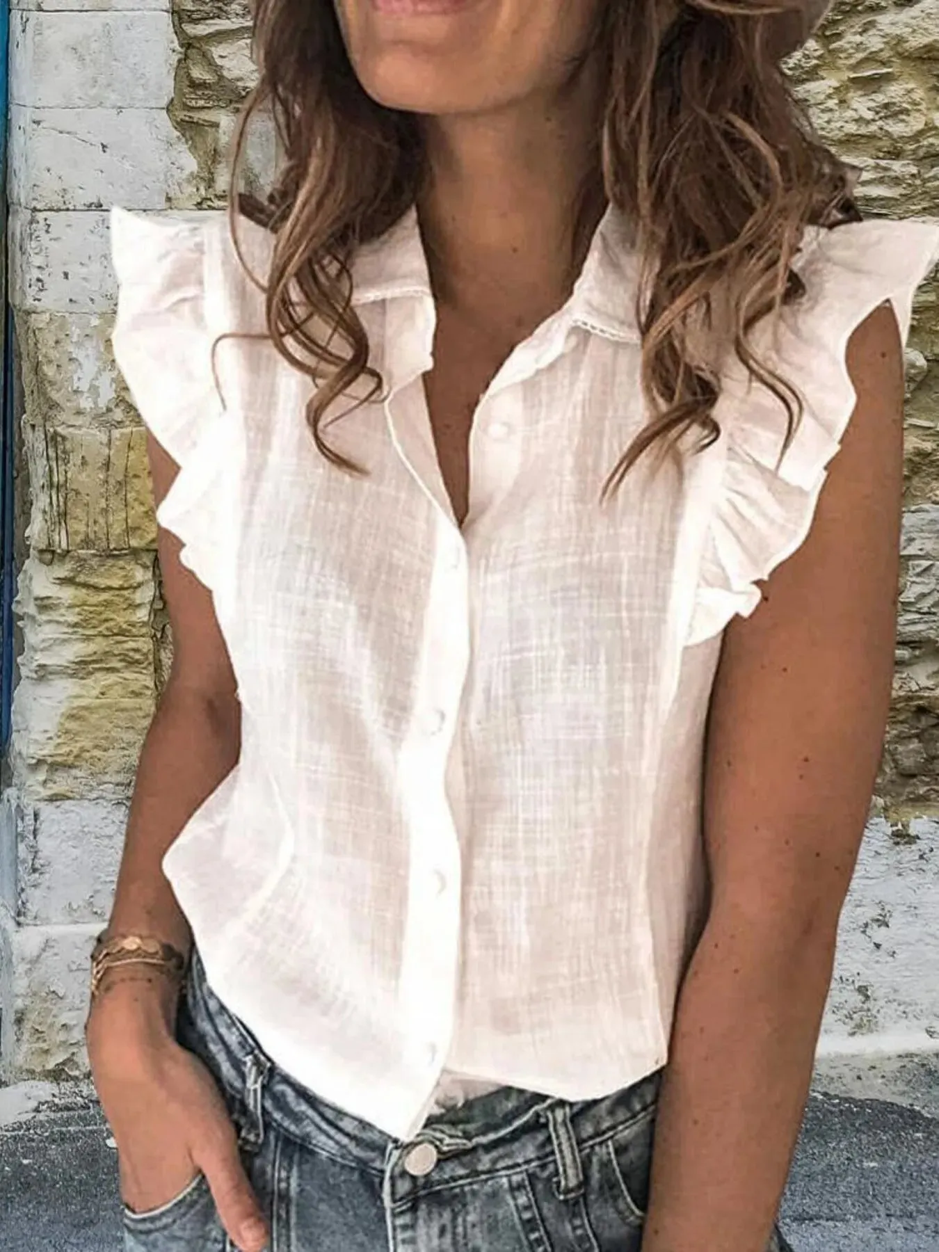 Ruffle Sleeve Button-Up Shirt sold by Charming Charlie product image thumbnail 5