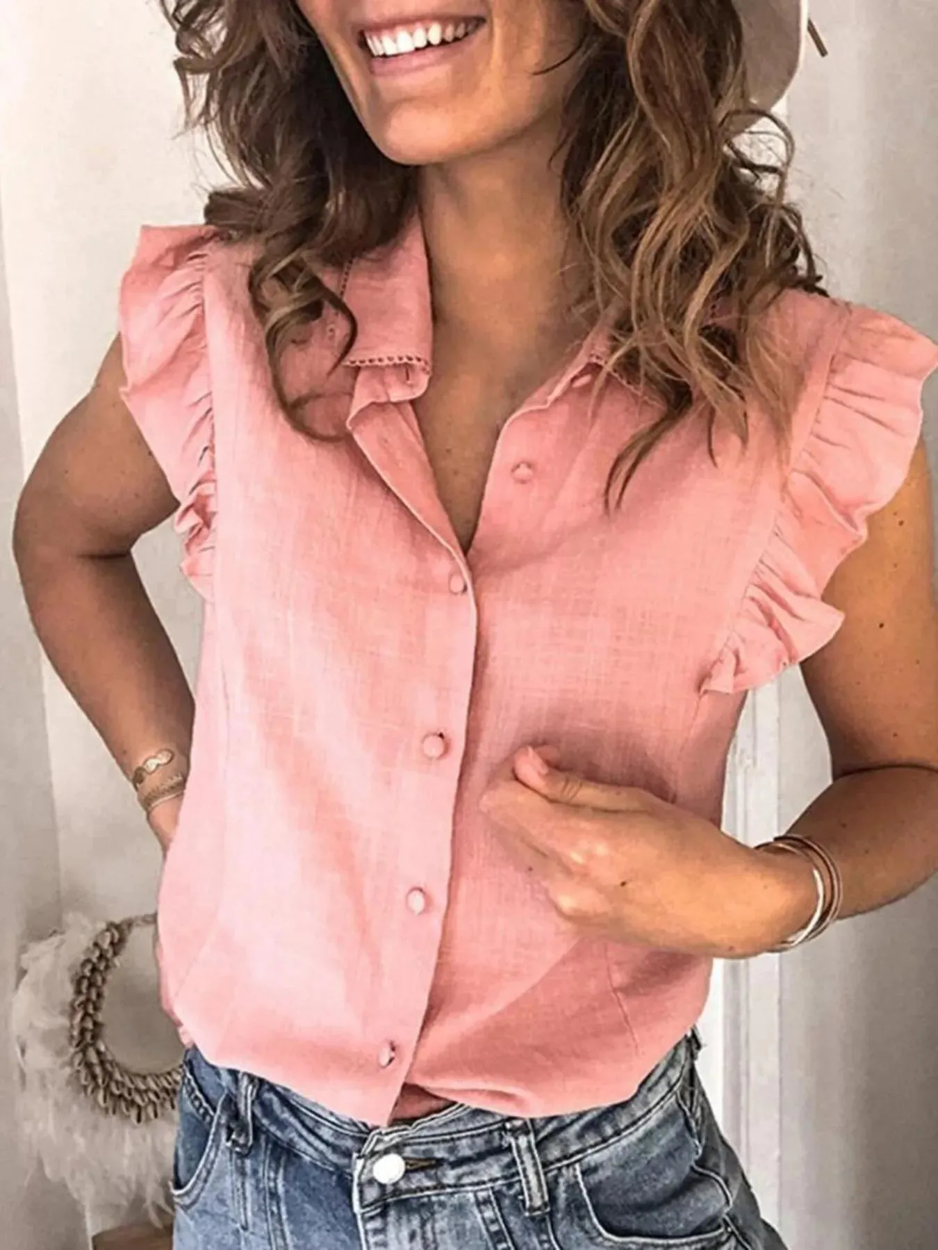 Ruffle Sleeve Button-Up Shirt sold by Charming Charlie product image thumbnail 4