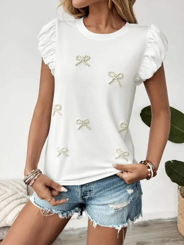 Pearl Bow Puff Sleeve T-Shirt sold by Charming Charlie