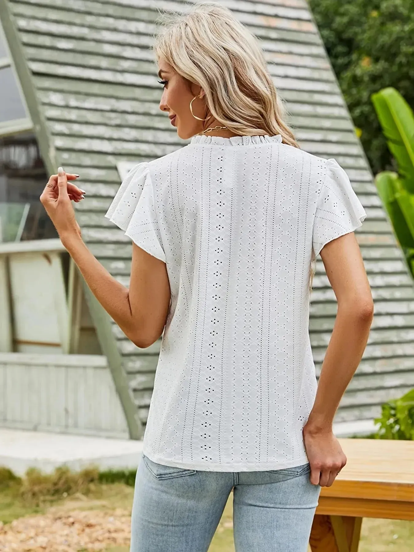 Eyelet Notched Short Sleeve T-Shirt sold by Charming Charlie product image thumbnail 2