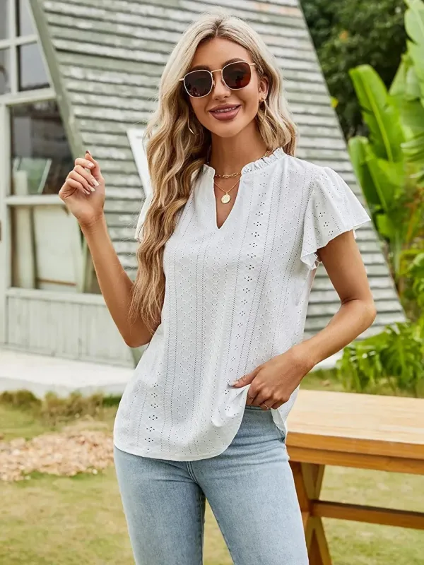 Eyelet Notched Short Sleeve T-Shirt sold by Charming Charlie