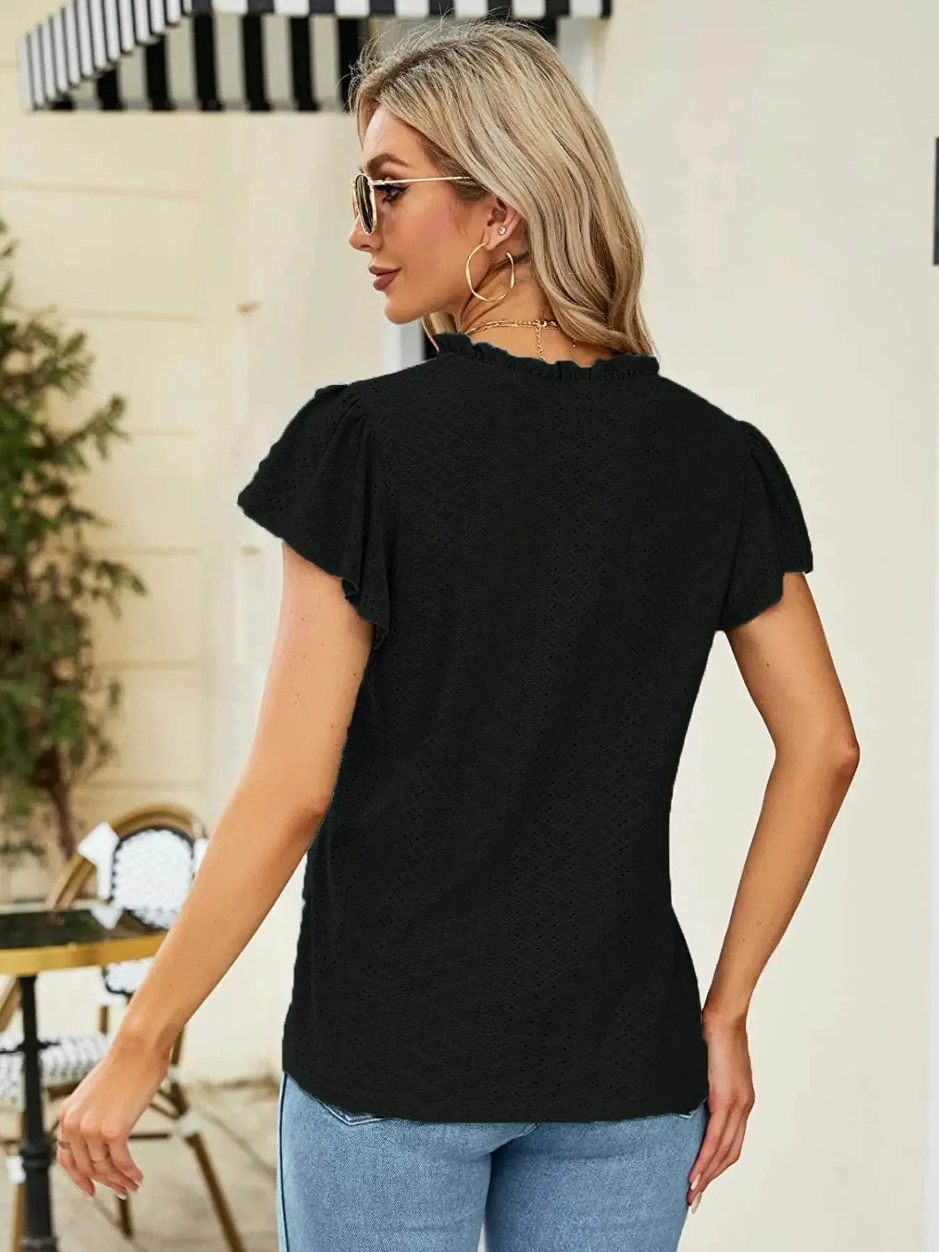 Eyelet Notched Short Sleeve T-Shirt sold by Charming Charlie product image thumbnail 5