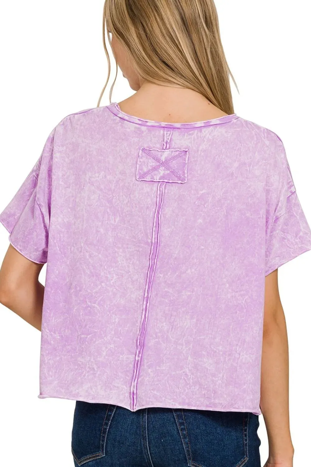 Zenana Washed Crew Neck Short Sleeve Crop Box Tee sold by Charming Charlie product image thumbnail 3
