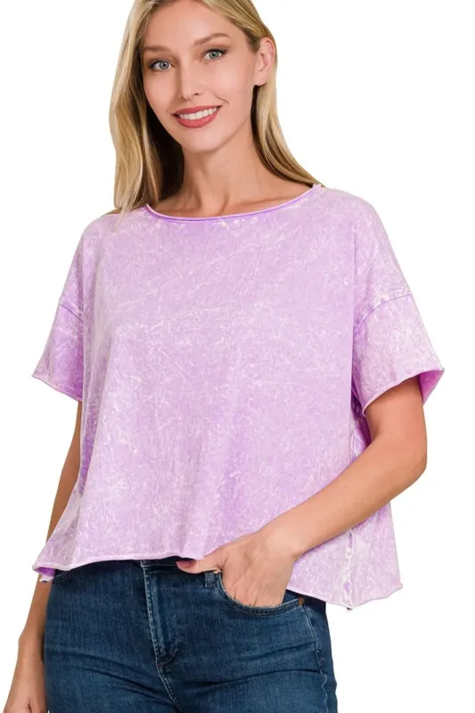 Zenana Washed Crew Neck Short Sleeve Crop Box Tee sold by Charming Charlie