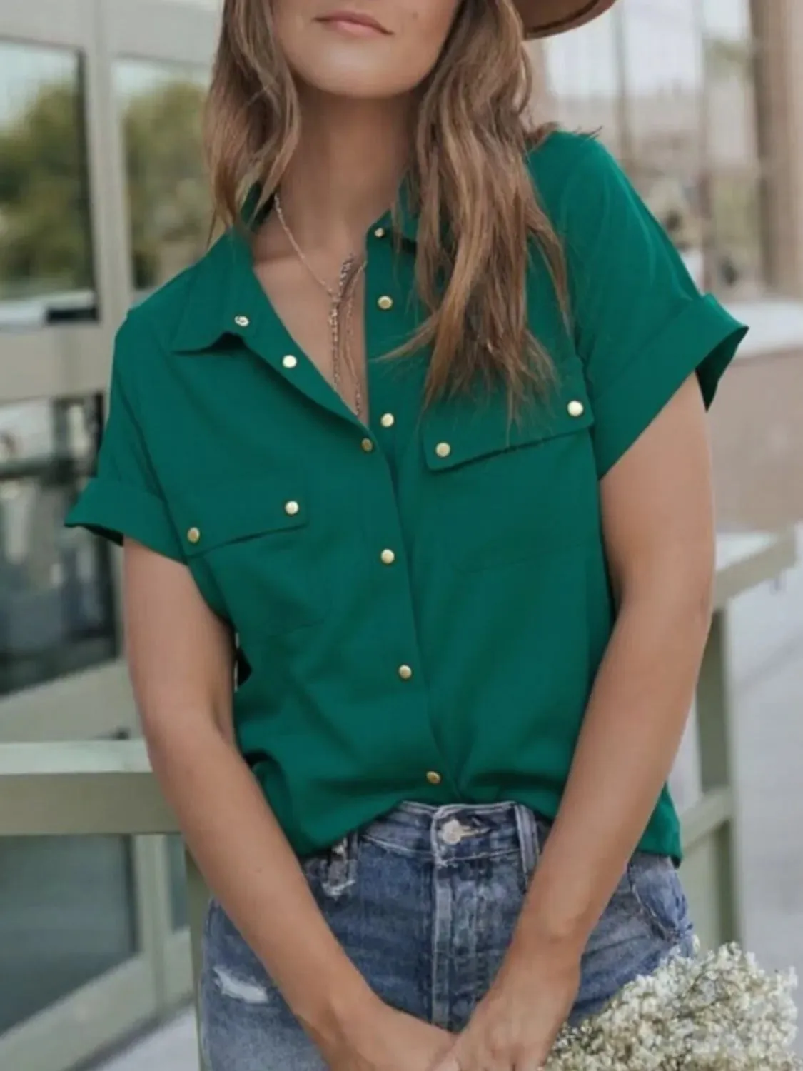 Snap Down Short Sleeve Shirt sold by Charming Charlie product image thumbnail 4