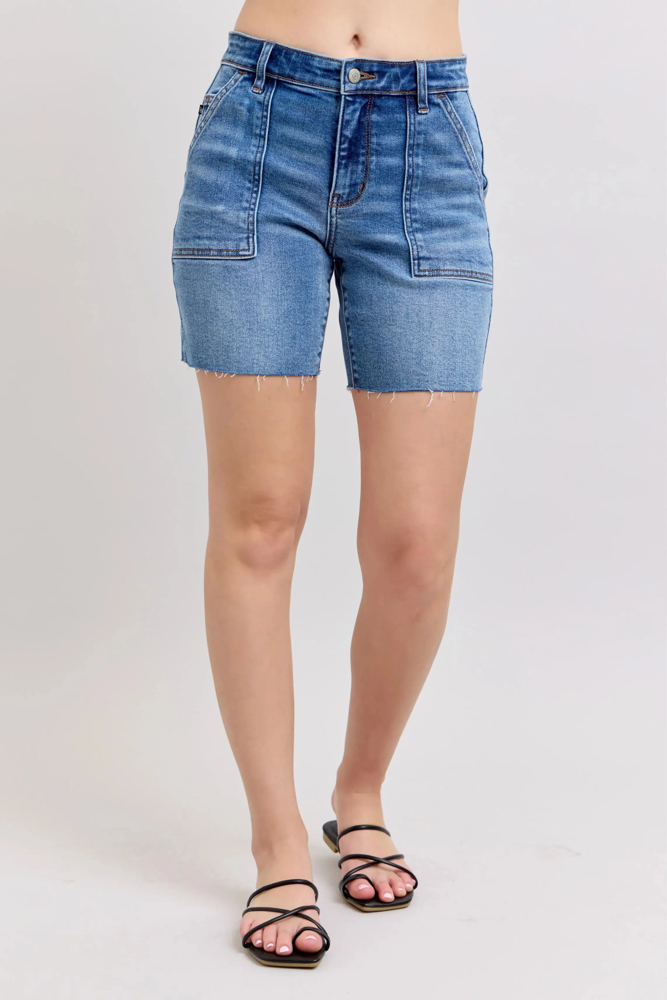 Judy Blue Full Size Mid Rise Bermudas Denim Shorts W/ Back Flap Pockets Plus Size sold by Charming Charlie product image thumbnail 2