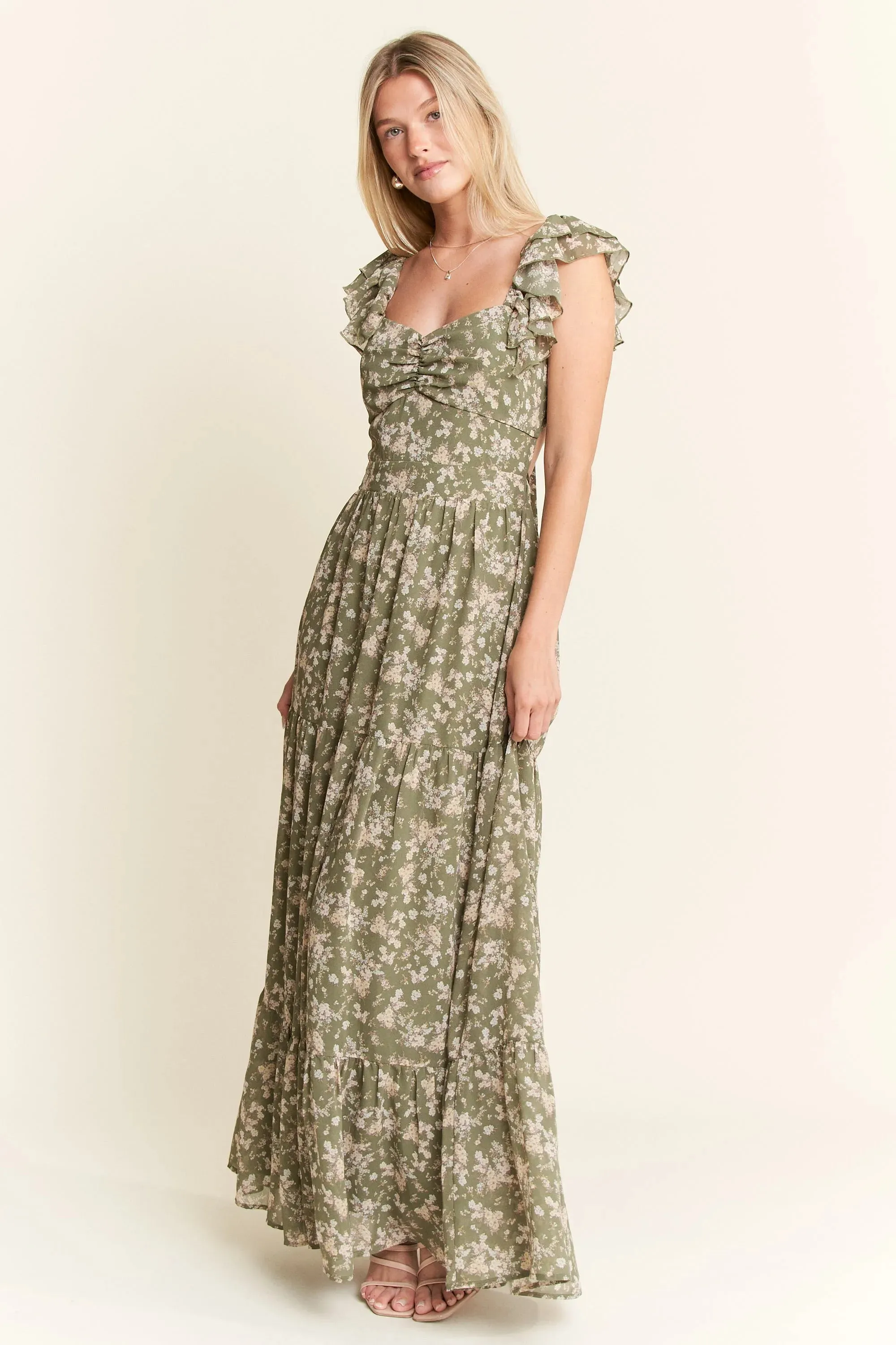 Jade By Jane Ruffle Sleeve Tiered Maxi Dress sold by Charming Charlie product image thumbnail 5