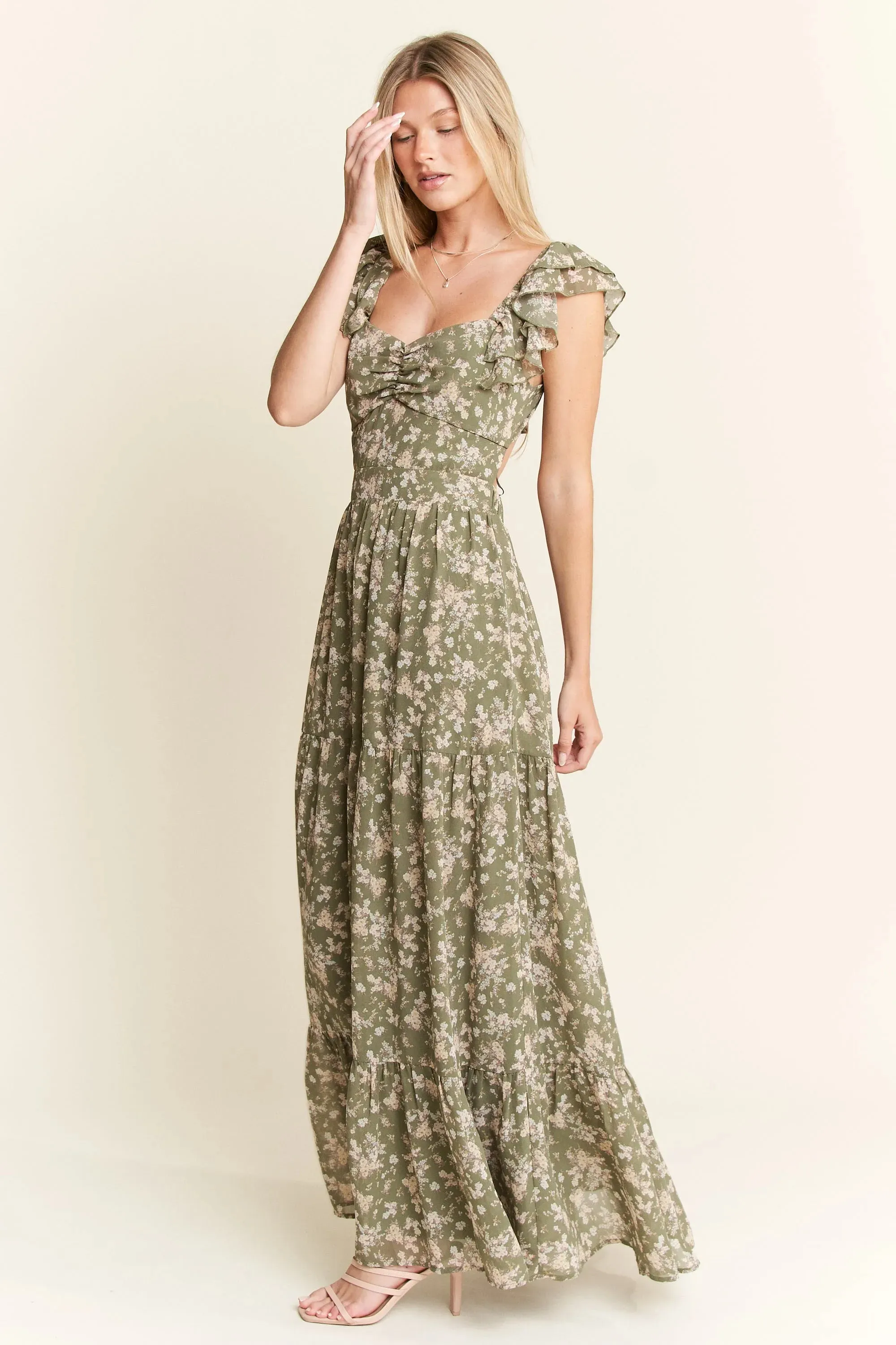Jade By Jane Ruffle Sleeve Tiered Maxi Dress sold by Charming Charlie product image thumbnail 4