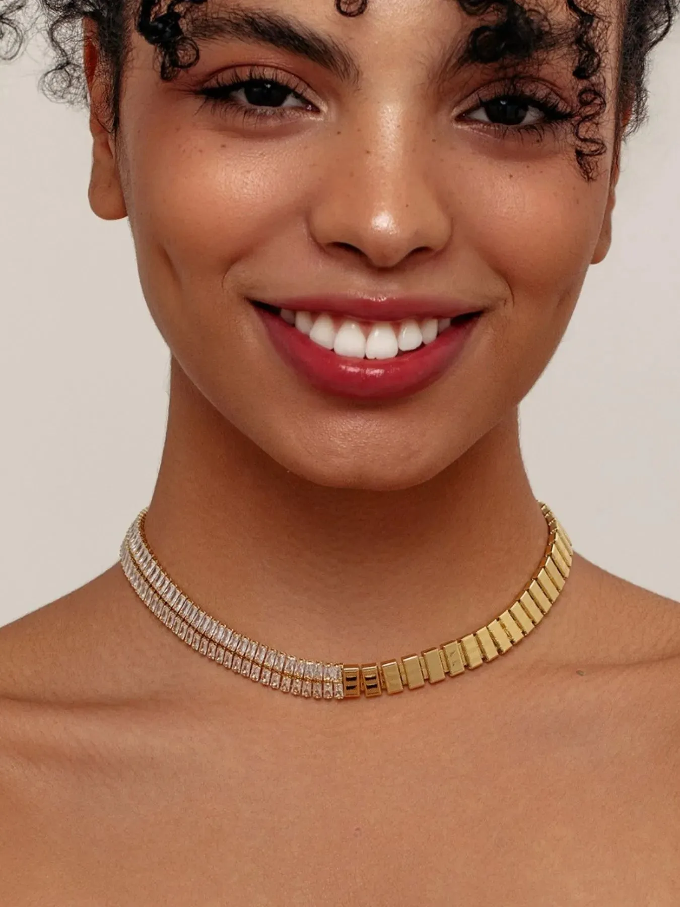 18K Gold-Plated Two-Tone Zircon Choker Necklace sold by Charming Charlie product image thumbnail 2