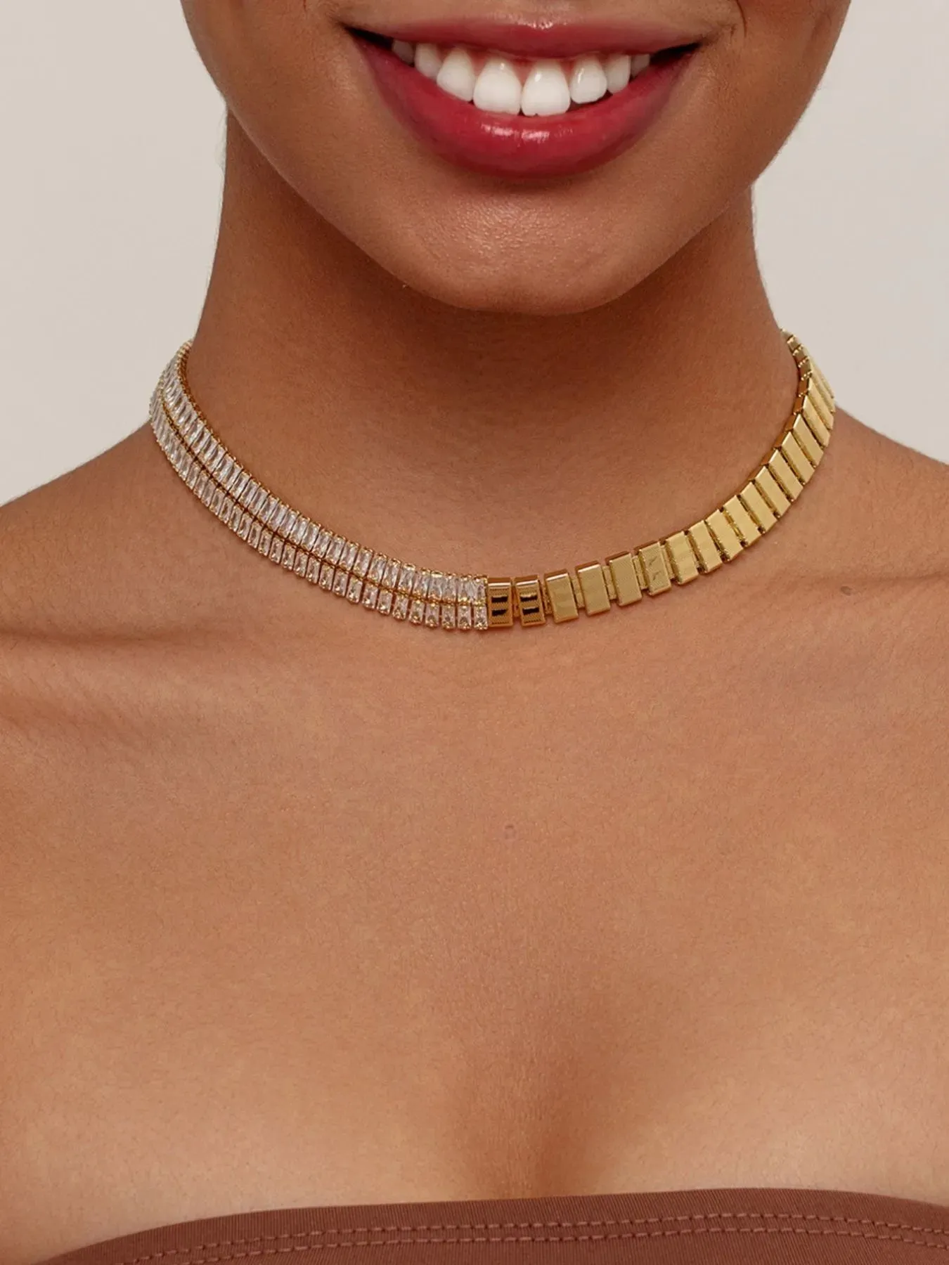 18K Gold-Plated Two-Tone Zircon Choker Necklace sold by Charming Charlie product image thumbnail 3