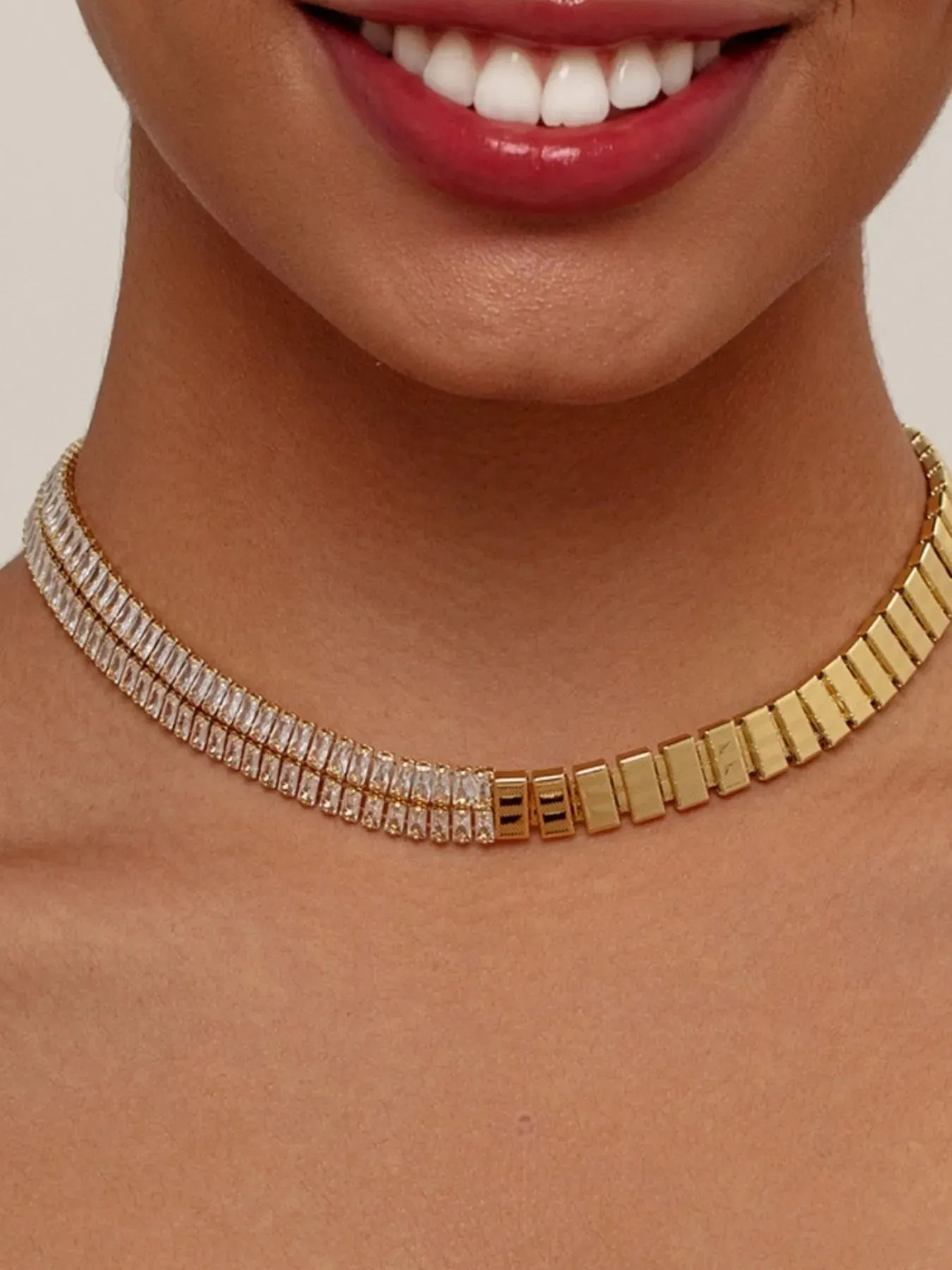 18K Gold-Plated Two-Tone Zircon Choker Necklace sold by Charming Charlie