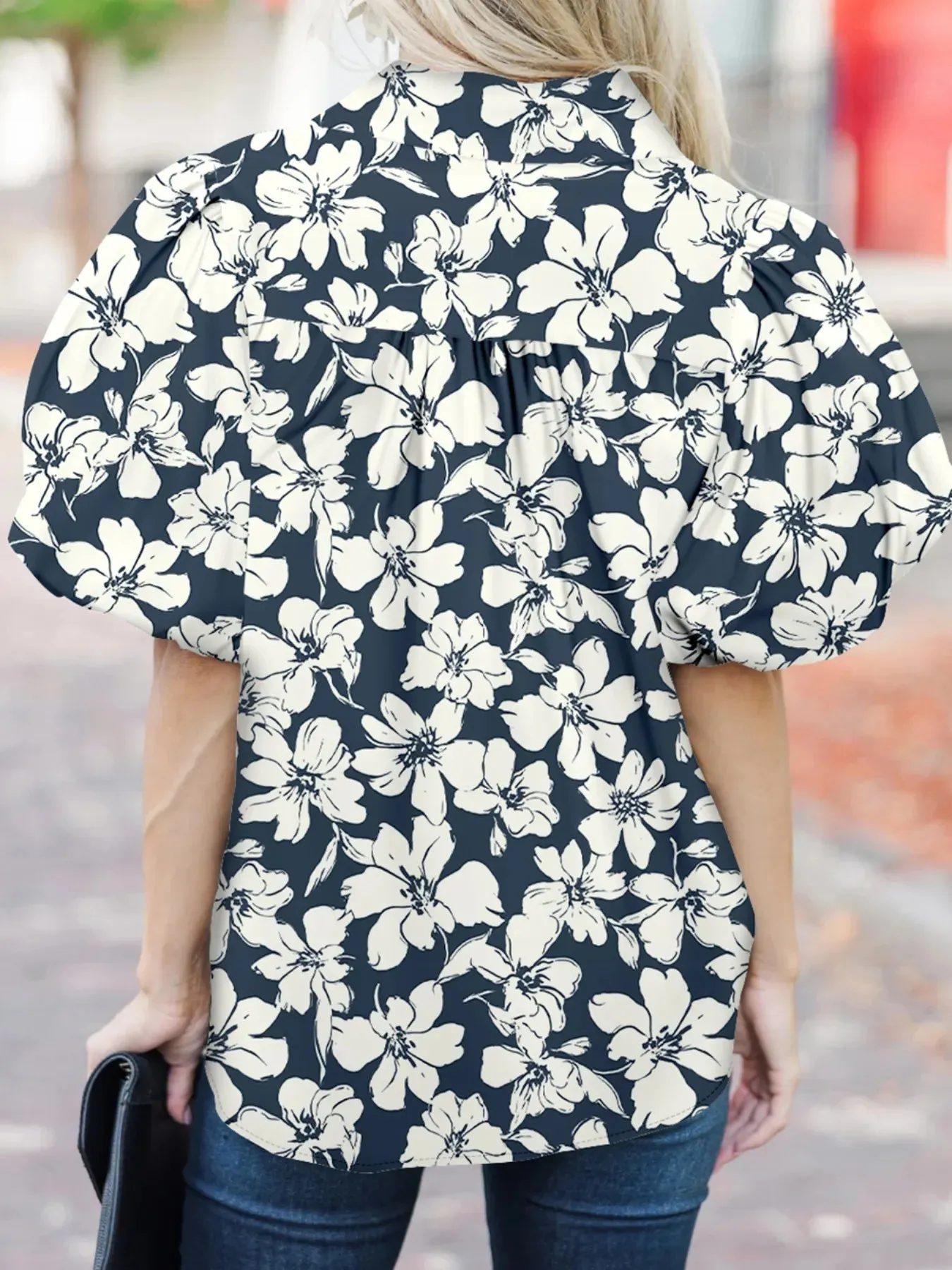 Floral Short Puff Sleeve Shirt sold by Charming Charlie product image thumbnail 3