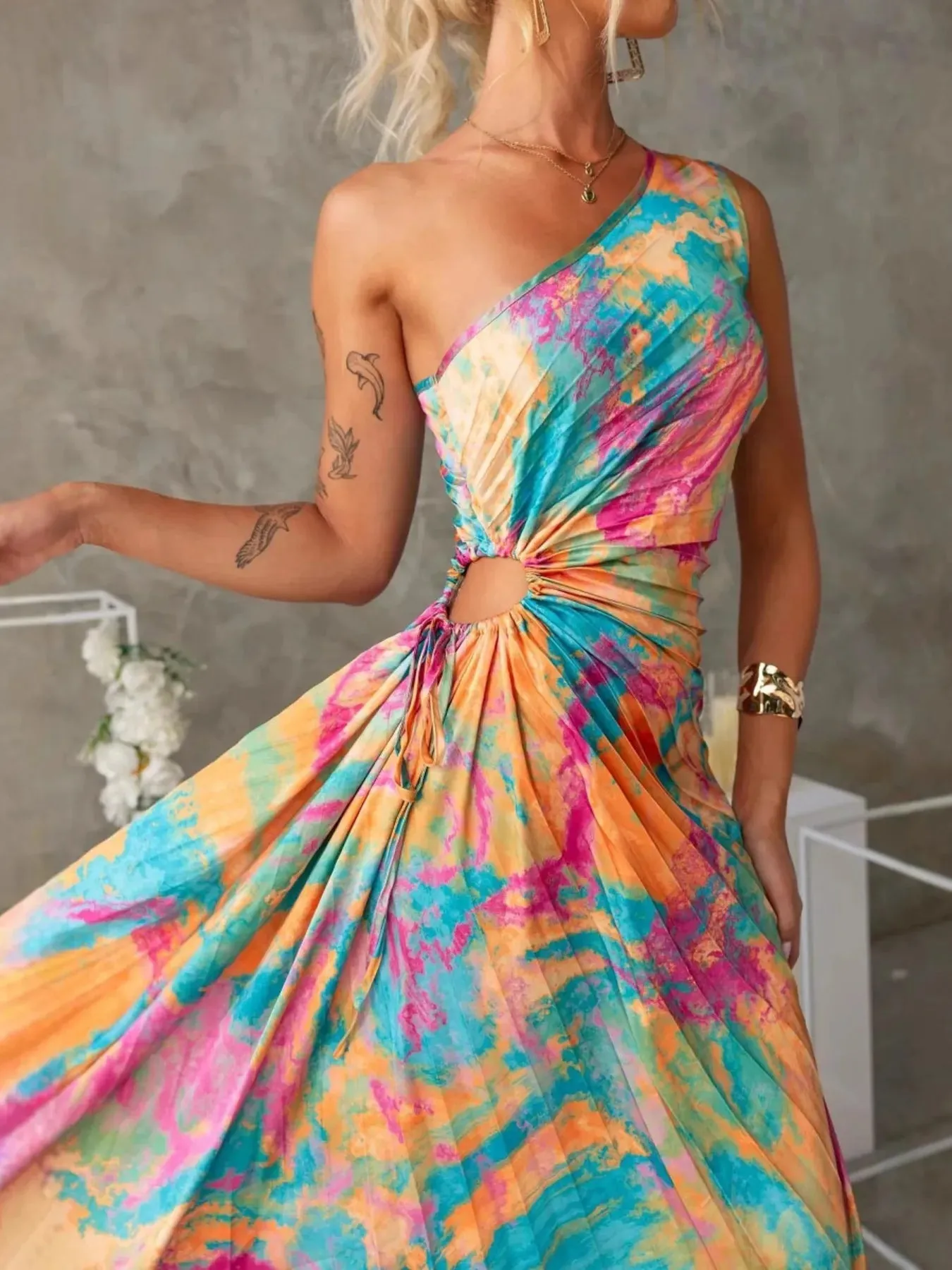 Printed One Shoulder Asymmetrical Maxi Dress sold by Charming Charlie product image thumbnail 4