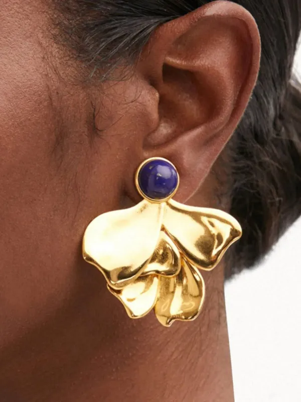 18K Gold-Plated Inlaid Lapis Lazuli Flower Earrings sold by Charming Charlie
