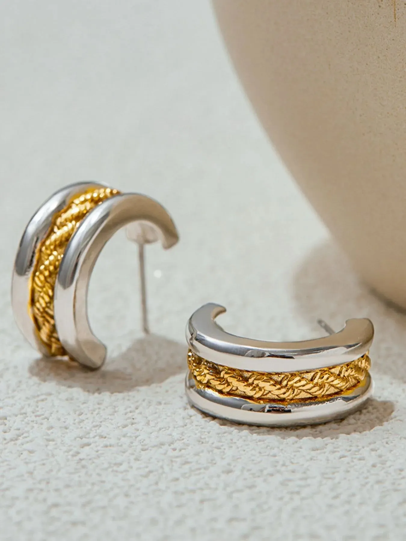 Stainless Steel Two-Tone Textured Hoop Earrings sold by Charming Charlie product image thumbnail 4