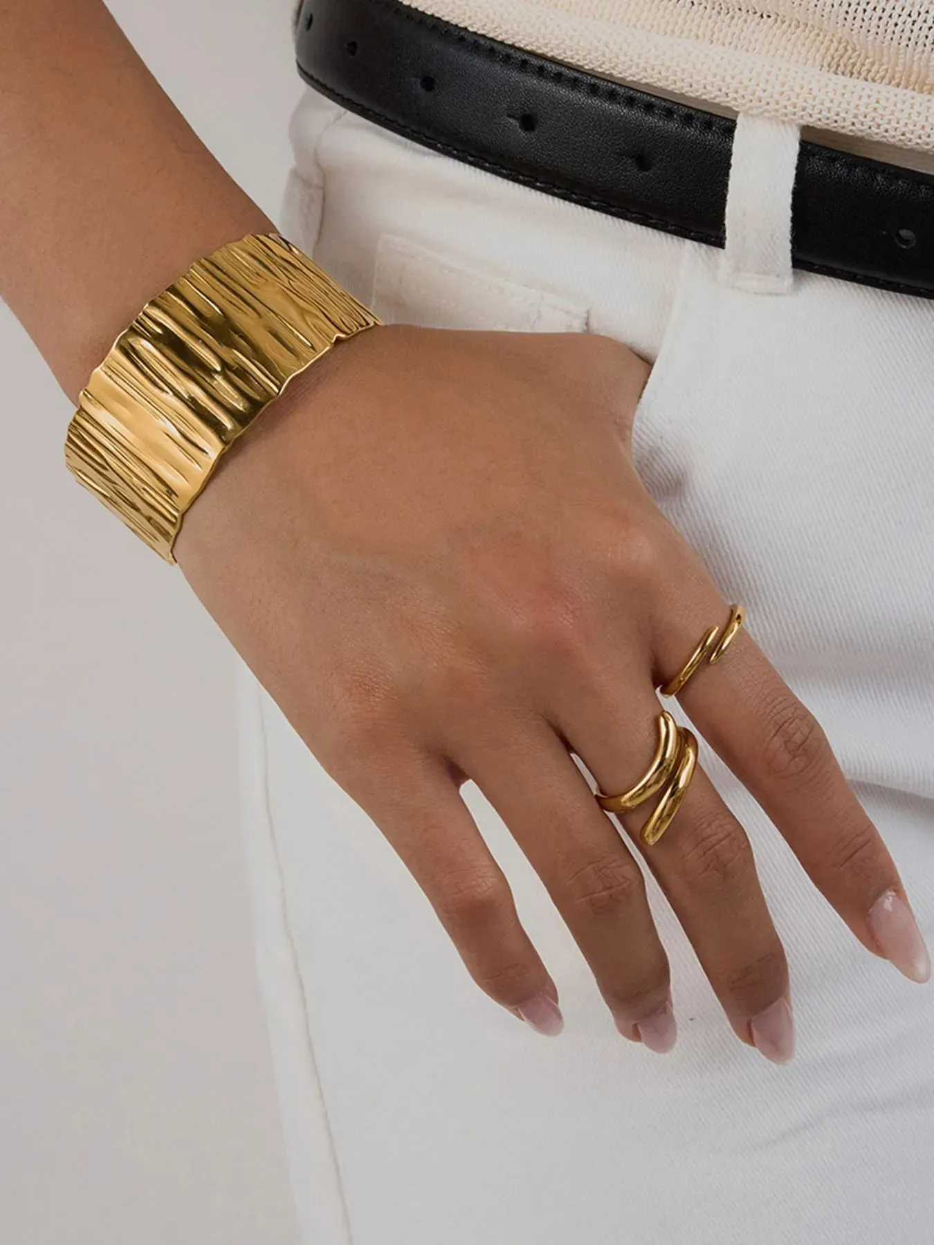 18K Gold-Plated Wide Bracelet and Ring Jewelry Set sold by Charming Charlie