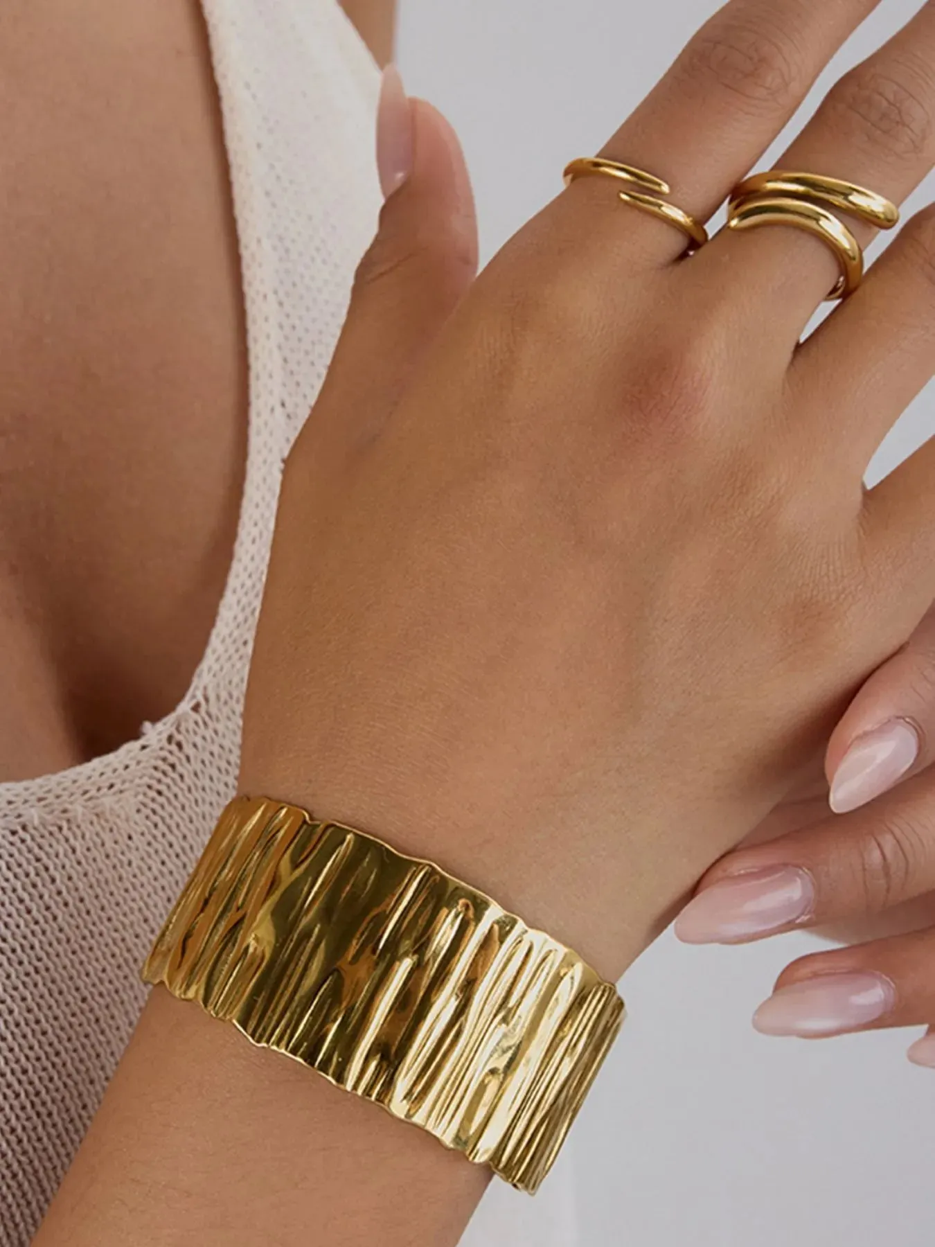 18K Gold-Plated Wide Bracelet and Ring Jewelry Set sold by Charming Charlie product image thumbnail 2