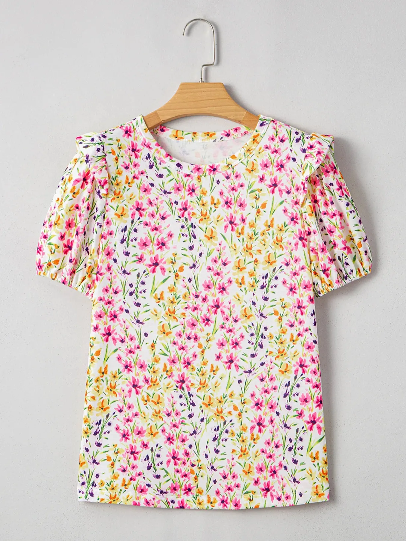 Floral Puff Sleeve Crewneck Blouse sold by Charming Charlie product image thumbnail 5