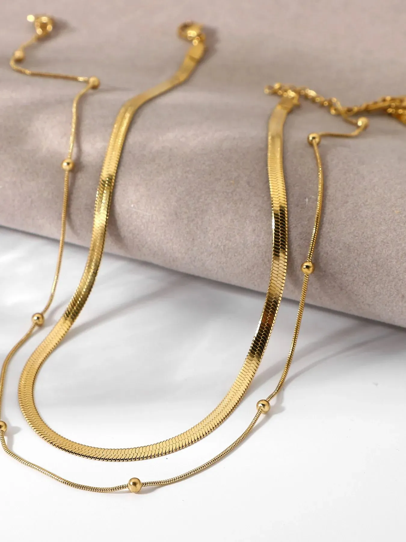 18K Gold-Plated Stainless Steel Layered Snake Chain Necklace sold by Charming Charlie product image thumbnail 4