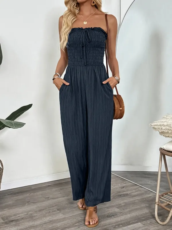 Smocked Tube Wide Leg Jumpsuit sold by Charming Charlie