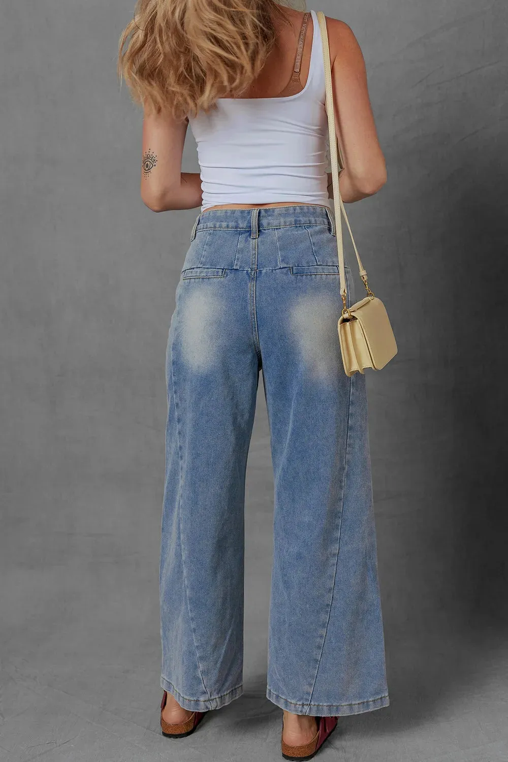 High-Waist Wide Leg Pleated Denim Jeans sold by Charming Charlie product image thumbnail 5