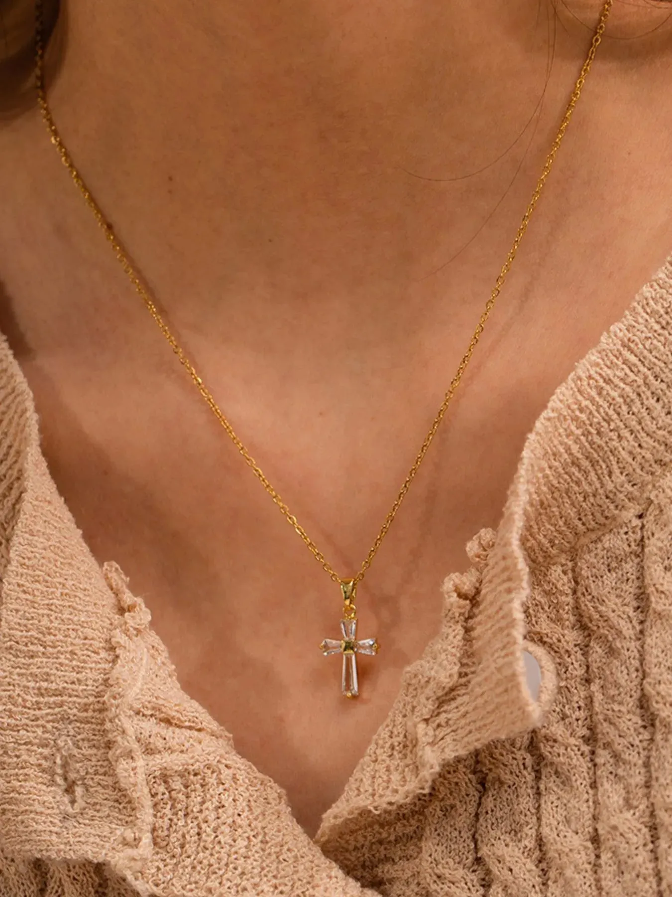 18K Gold-Plated Zircon Cross Pendant Necklace sold by Charming Charlie product image thumbnail 2