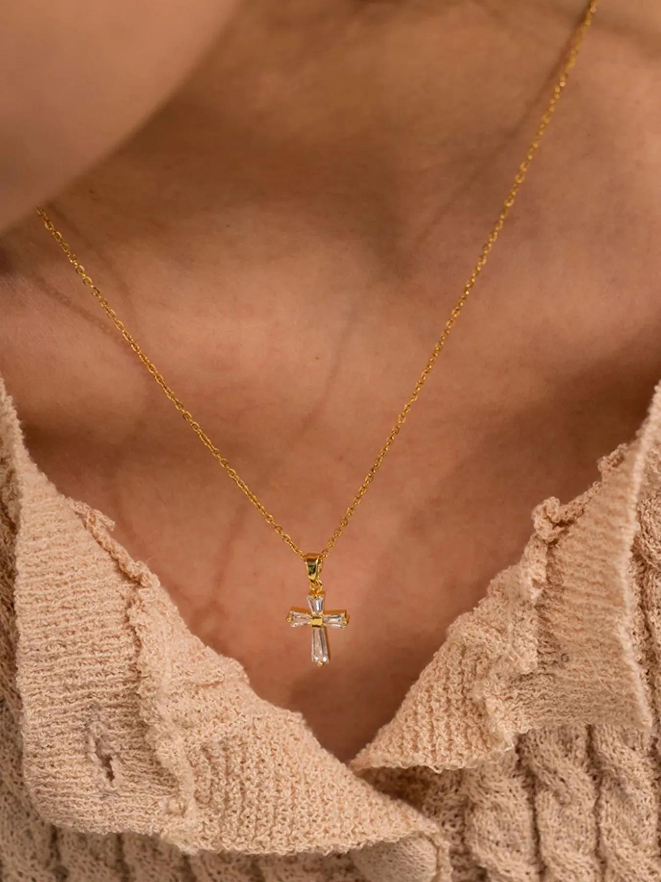 18K Gold-Plated Zircon Cross Pendant Necklace sold by Charming Charlie