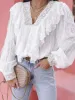 Lace Trim Ruffle V-Neck Long Sleeve Blouse sold by Charming Charlie