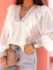 Lace Trim Ruffle V-Neck Long Sleeve Blouse sold by Charming Charlie