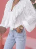 Lace Trim Ruffle V-Neck Long Sleeve Blouse sold by Charming Charlie